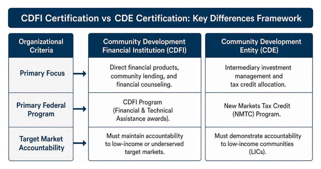 CDFI Certification vs CDE Certification Key Differences Framework