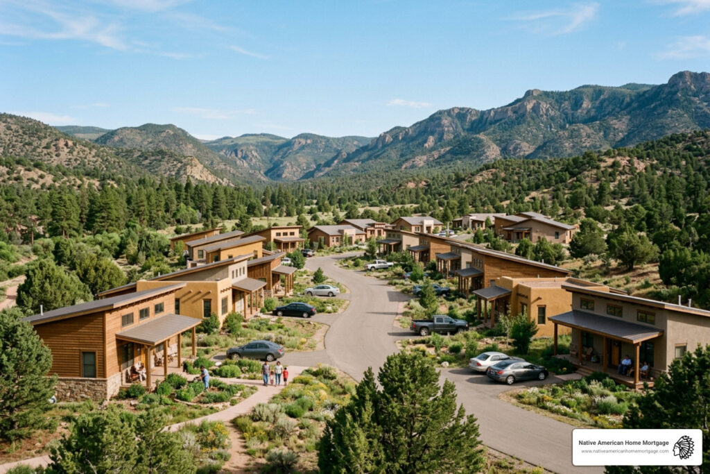 Tribal housing development community nestled in natural surroundings